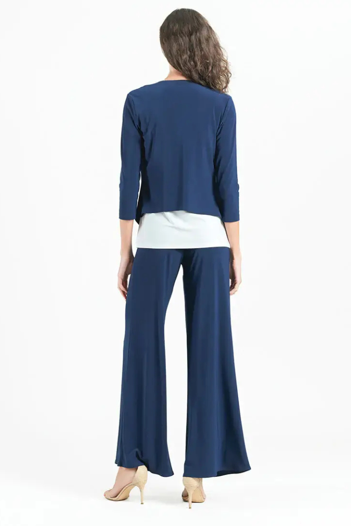 Modern Navy Tie Front Cardigan - Wrinkle-Free Travel Knit