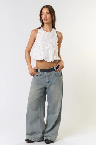 Lalavon Jacquard Cropped Bubble Top