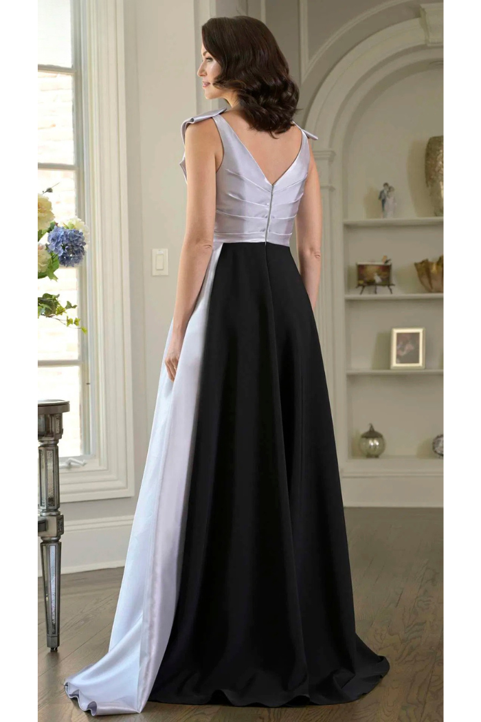 Marsoni M345 Two-Tone Organza Gown with Draped Plunging V-Neck