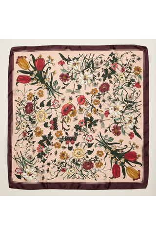 Vintage Botanical Floral Square Scarf - Blue Frem 6DR98002-Pink
