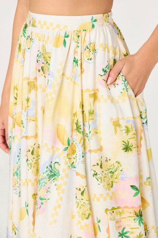 Skirt with lemon and pineapple pattern on a white background ASTR Kaleigh Skirt