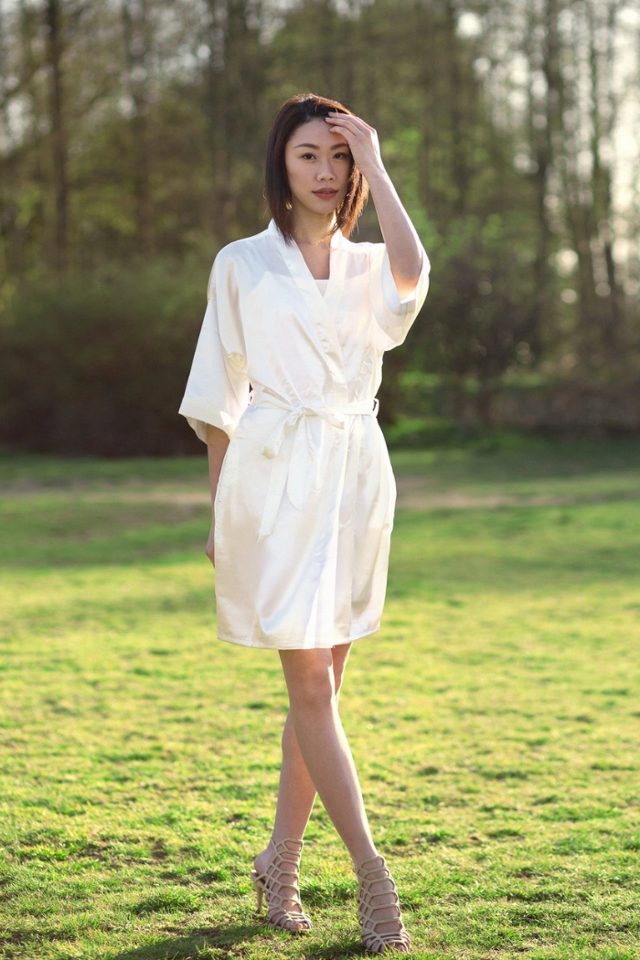 Gold Thread Embroidered Bride Satin Robe