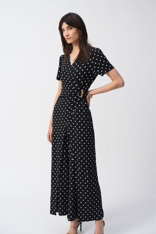 Ribkoff 251008 Silky Knit Dot Print Wrap Culotte Jumpsuit