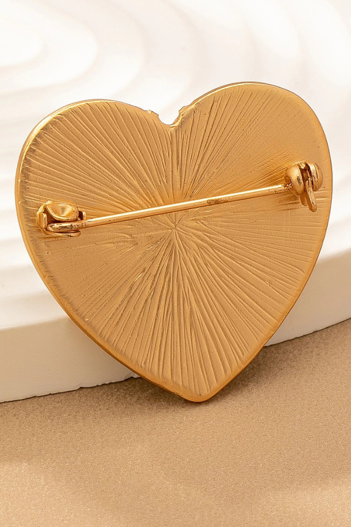 Elegant Black & Gold Heart Bow Brooch Pin