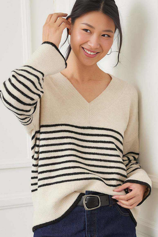Stripe V-Neck Sweater Karen Kane 3N89339