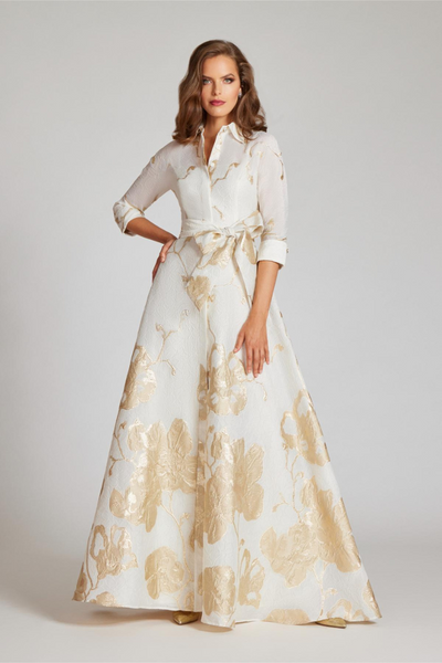 Teri Jon Jacquard Border Pattern Shirt Gown The Dressing Room Teri Jon Jacquard Border Pattern Shirt Gown The Dressing Room
