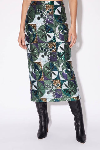 Geometric Sequin Embellished Midi Skirt Beulah AC5073