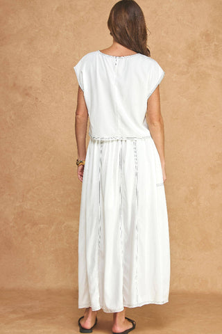 Strut & Bolt Top Stitch Cap Sleeve Top & Midi Skirt 2-Piece Set Off White SET-0103-H