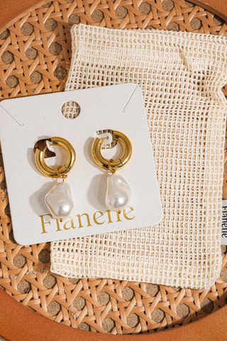Flânerie by MAIQ Oceana Gold Statement Large Pearl Earrings