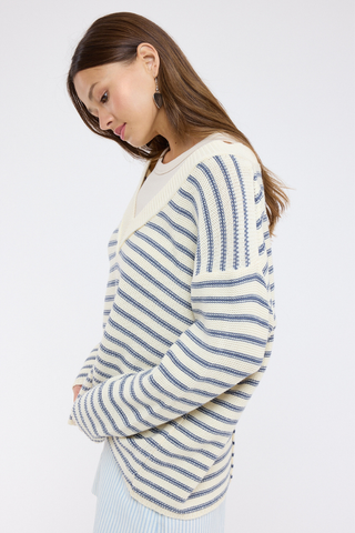 Wishlist Striped Drop Shoulder Sweater WL25-12372 Natural/Navy