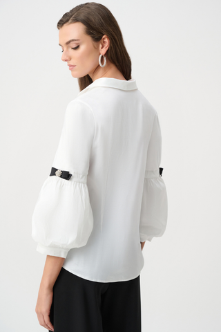 Stretch Taffeta Fitted Blouse with Rhinestone Buttons Ribkoff 263744