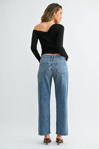 Mid Rise Ankle Straight Leg - MEDIUM DENIM - BP526J Just Black