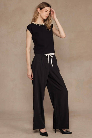 Strut & Bolt Pearl Jeweled Trim Knit Top - Black SSB-TK-40086-L-2