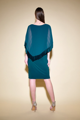 Silky Knit Sheath Dress With Chiffon Pleated Overlay