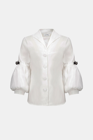 Stretch Taffeta Fitted Blouse with Rhinestone Buttons Ribkoff 263744