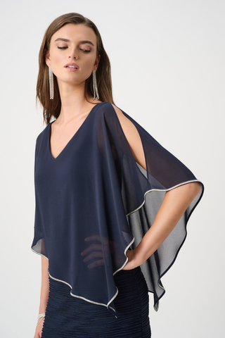 Sparkle Cascade Gown with Chiffon Poncho Overlay Ribkoff 263748
