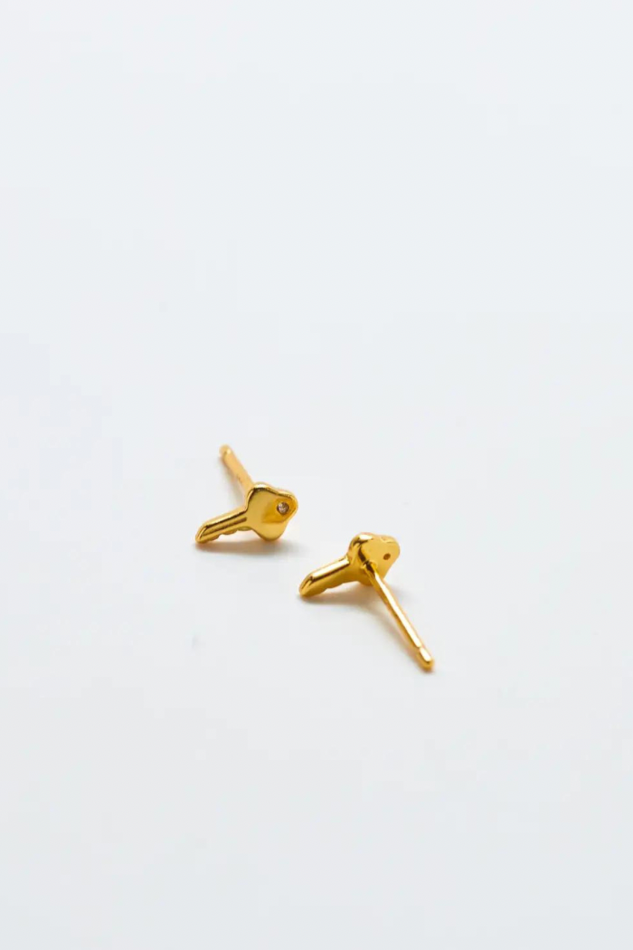 Gold Pavé Key Stud Earrings