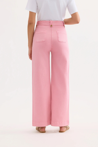 Leo & Ugo VEP201 Alina Wide High Waisted JeansPerson wearing pink wide-leg pants on a white background