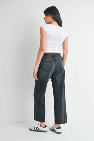 High Rise Twist Seam Barrel Jean - Washed Black - BP471N