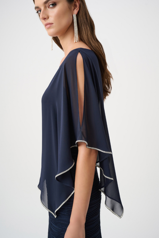 Sparkle Cascade Gown with Chiffon Poncho Overlay Ribkoff 263748