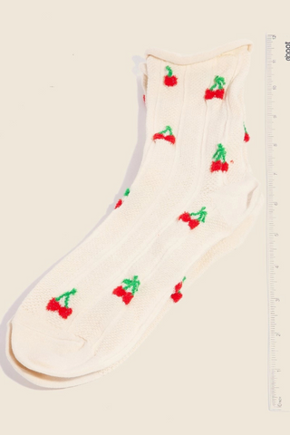 Anarchy Street Intricate Cherry Embroidered Beige Socks