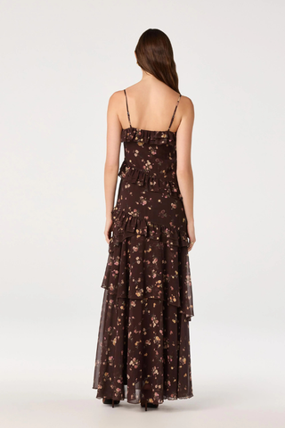 ASTR Journee Tiered Maxi Dress ACDR103524 Chocolate Floral