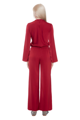 Fiona Solid Satin Wide-Leg Full-Length Pant - Lava 526053