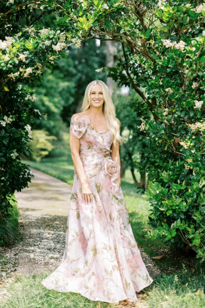Teri Jon 246006 Off-The-Shoulder Organza Floral Gown – Blush Multi – The  Dressing Room