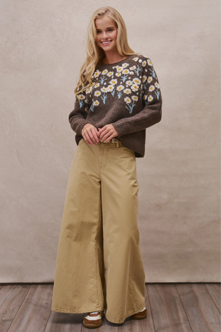 Daisy Embossed 3D Floral Knit Sweater - Brown UDSW0218