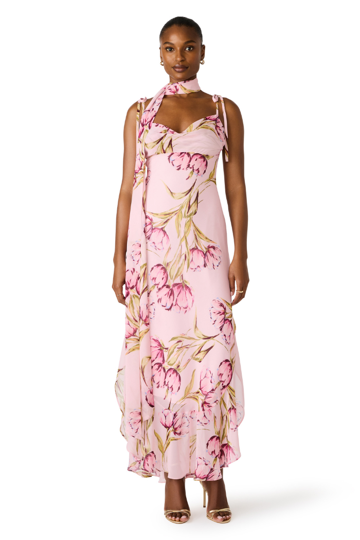 Jaila Pink Floral Maxi Dress | Tie Straps