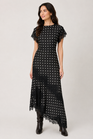 Black Polka Dot Lace Midi Dress Zoe and Claire SP1352