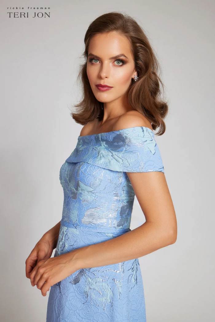 Teri Jon 217048 Floral Jacquard Off-The-Shoulder Gown Teri Jon 217048 Floral Jacquard Off-The-Shoulder Gown