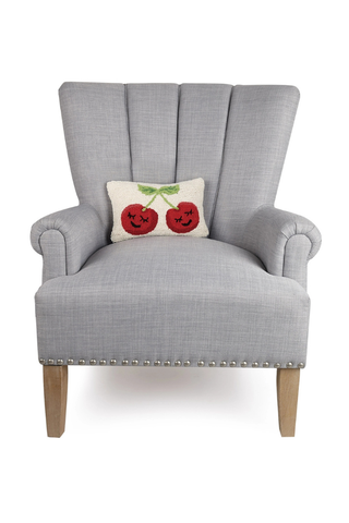 Sweet Smiles Hand-Hooked Wool Cherry Accent Pillow – 8" x 12" Luxury Mini Lumbar