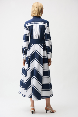 Ribkoff 261936 Cotton Stripe Print Fit and Flare Shirt Dress with Reversible Sash