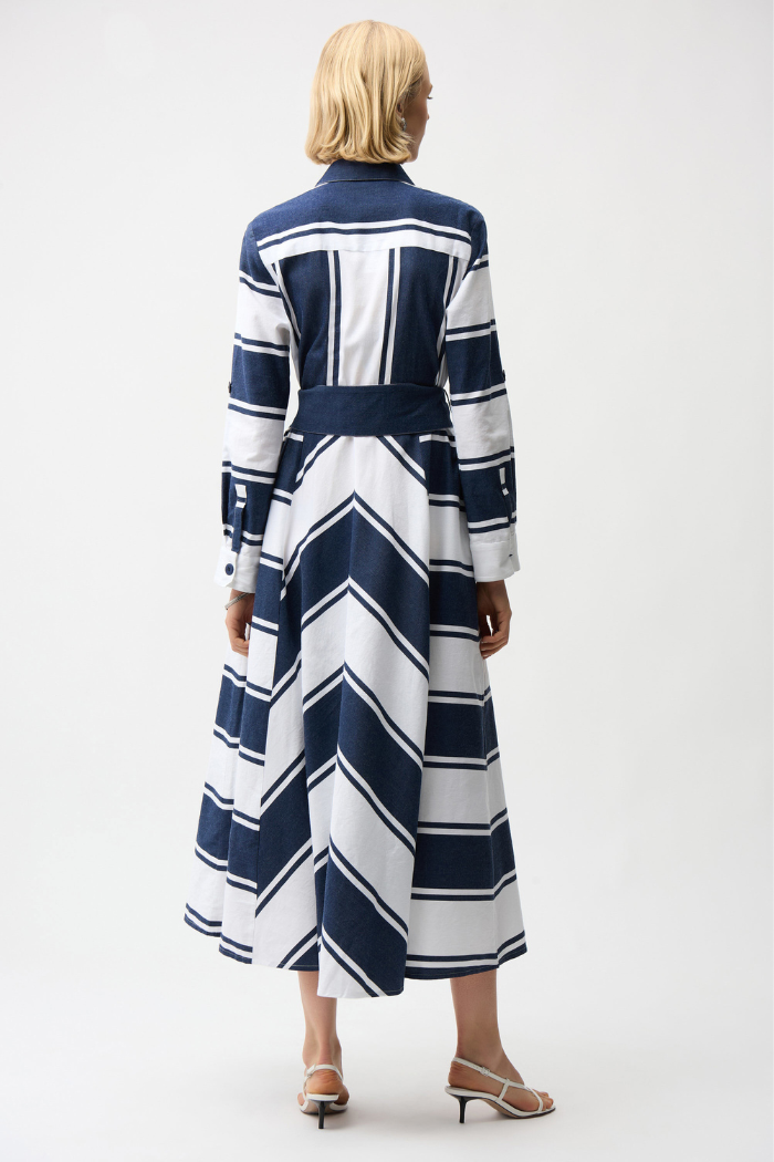 Ribkoff 261936 Cotton Stripe Print Fit and Flare Shirt Dress with Reversible Sash