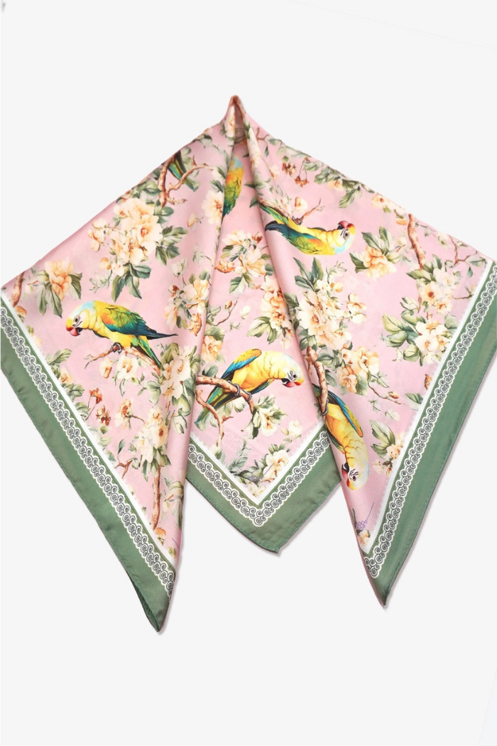 Josslyn Floral Bird Print Silky Feel Bandana Scarf