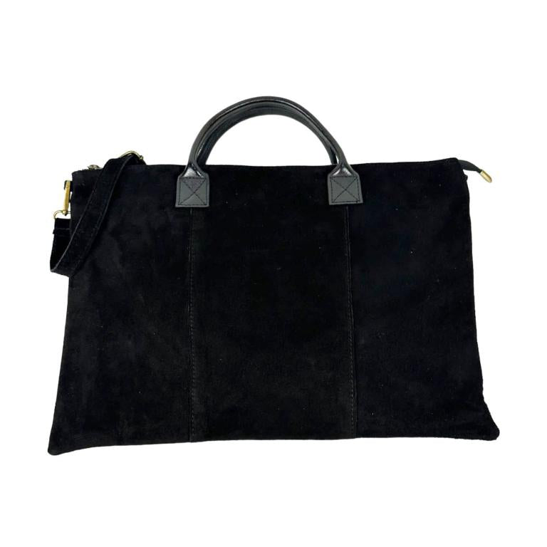 Black Italian Suede Tote Bag