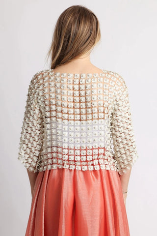 Floral Guipure Pearl-Embellished Overlay Top - Ivory