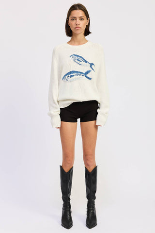 Long Sleeve Knitted Graphic Sardine Sweater IPJ3766T