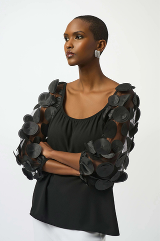 Ribkoff 251273 Silky Knit Top With 3D Dot Sleeves