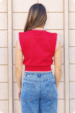 Strut & Bolt Embroidered Sleeveless Pointelle Knit Top K-4621-H-8 Red/White