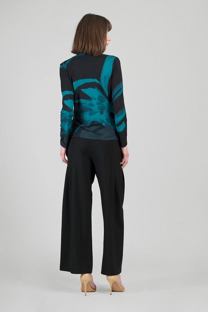 Clara Sunwoo Floral Print Draped V-Neck Ruched Soft Knit Top T414P4