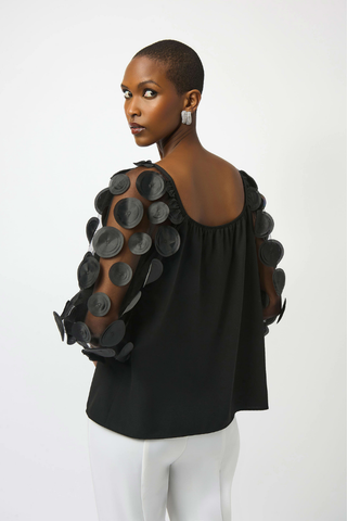 Ribkoff 251273 Silky Knit Top With 3D Dot Sleeves