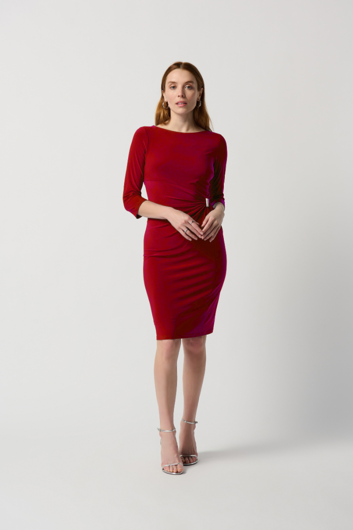 Silky Knit Sheath Dress With Ornament Detail