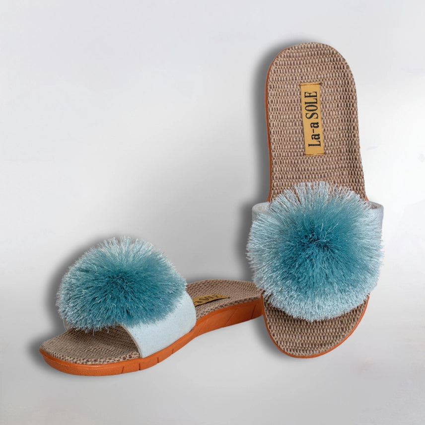 Seafoam La-a Pom Pom slides