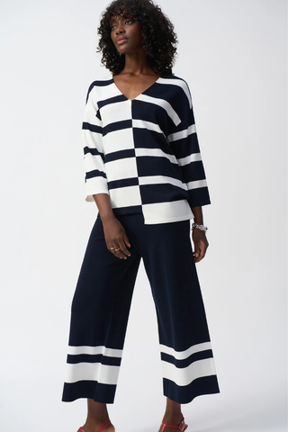Ribkoff 251914 Striped Sweater Knit V-Neck Pullover