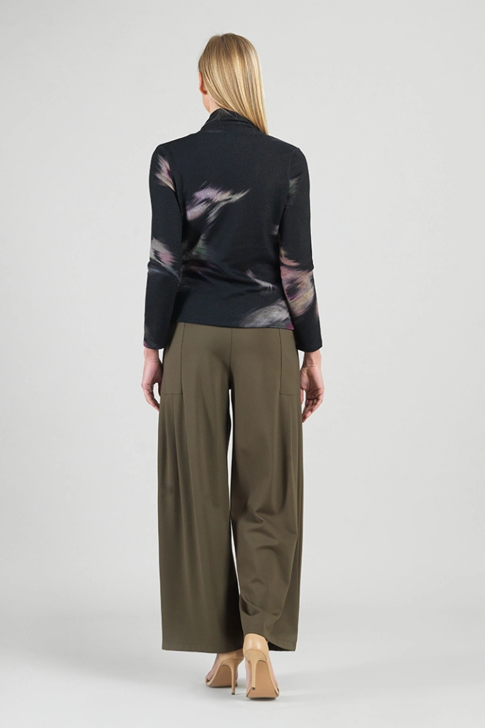 Clara Sunwoo Brush Print Draped V-Neck Ruched Sweater T414WP2