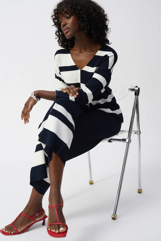 Ribkoff 251914 Striped Sweater Knit V-Neck Pullover
