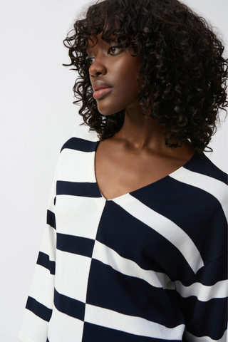 Ribkoff 251914 Striped Sweater Knit V-Neck Pullover