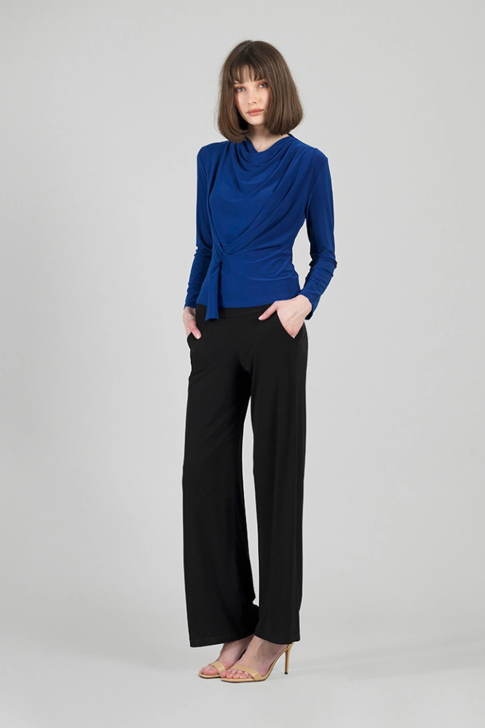 Clara Sunwoo Drape Neck Long Sleeve Soft Knit Top - Cobalt T425